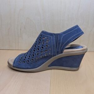 Earth Blue Perforated Wedge Sandals